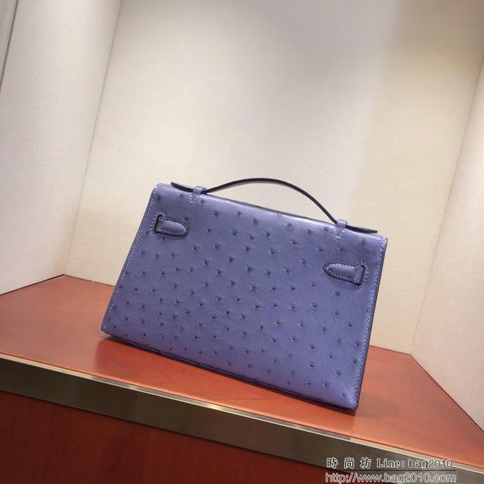 HERMES愛馬仕 凱莉包 Mini Kelly pochette金扣 薰衣草紫 純手縫蠟線配上豬鼻子鏈 斜挎包  Ama1184